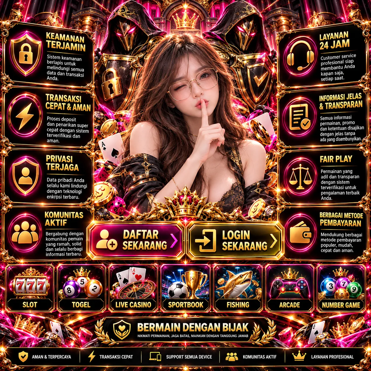 Banner INDO138 tema oranye, hitam, dan emas dengan informasi hiburan digital